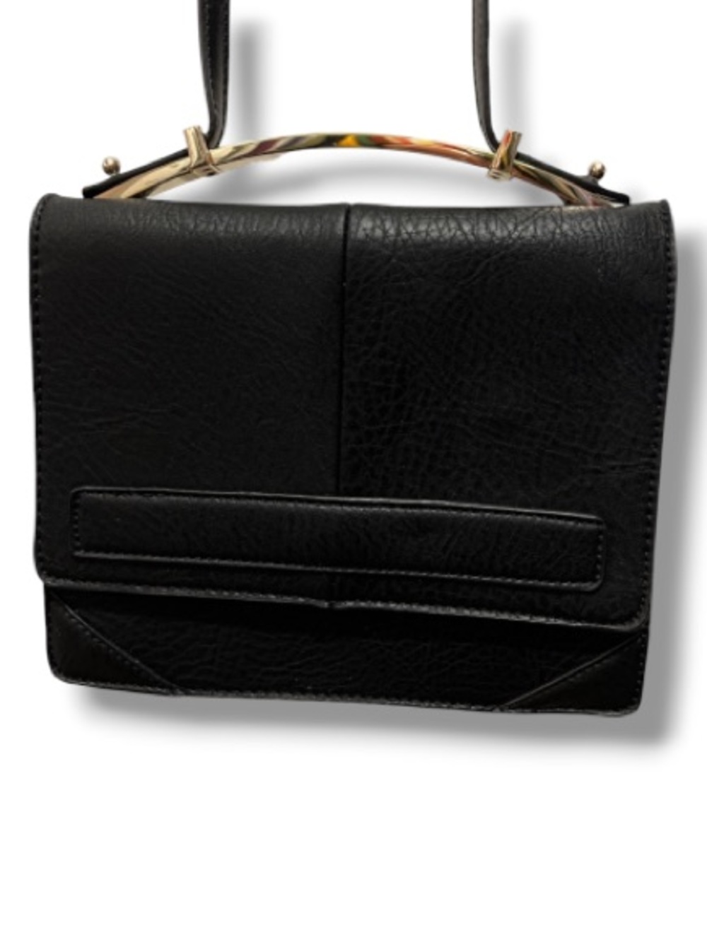 Sole Society Classic Art Deco Design Black Handbag Purse Gold Accents NWOT